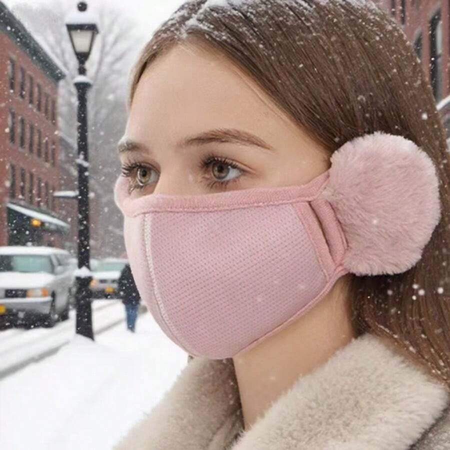 1 buc Mască Unisex de Iarnă, Rezistentă la Vânt (Cu Căști din Fleece pentru Urechi) - Mască de Nas-Gură Respirabilă, Îngroșată, Rezistentă la Praf, cu Jumătate de Față și Căști pentru Urechi, Protecție la Vânt și Frig pentru Ciclism, Mască Respirabilă 3D Unisex la Modă