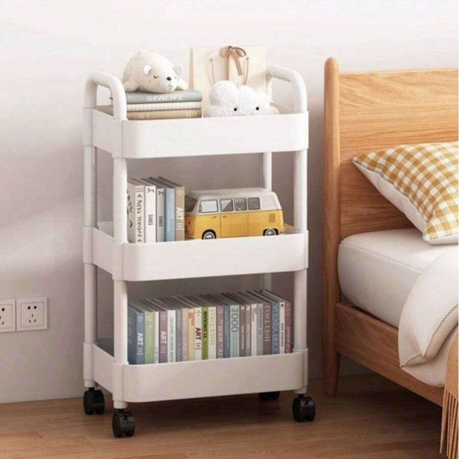 3-Tier White Storage Cart | Plastic Material + 360° Swivel Wheels | Multi-Scene Storage For Kitchen/Bathroom/Bedroom, Space-Saving Basket Tray Organizer