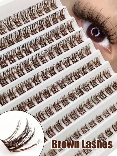 120 PCS D Curl Brown Natural Eyelashes Extension Clusters Lashes 8-16mm Mixed Length Fluffy&Wispy Soft Cluster Lashes For Daily Life&Wedding&Dating&Party&Music Festival&Travel Makeup Reusable Brown Individual Lashes Makeup