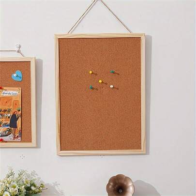 Multifunctional Oak-Colored Cork Bulletin Board With Solid Wood Frame. Serves As A Wall-Mounted Message Board, Pinboard, Photo Display, Corporate Culture Showcase, Planning Board, Decorative Wall, Or Daily Reminder Board-Essential For Back-To-School Season In Classrooms And Dormitories. Ideal For Offices, Homes, Kitchens, Or Schools. Includes Nails, Eye Bolts, And Rope.