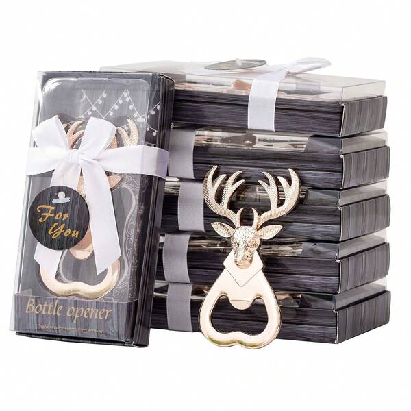 Abridor de botellas de reno de Navidad: divertido abridor de botellas de metal con caja de regalo complementaria. Adecuado para cerveza, refrescos y otras bebidas. La opción perfecta para fiestas en casa, decoración navideña, regalos de fiesta de Navidad, decoraciones navideñas y recuerdos de fiesta.