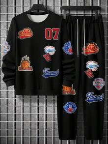 Men Casual Streetwear Raglan Crew Neck Sweatshirt And Pants Set, Fall Clothes - Multicolor - View 2