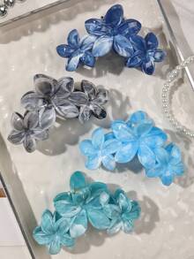 4个ABS材质蓝色优雅大理石渐变雏菊拼接发爪夹，波西米亚海滩度假风发饰，适合马尾辫和盘发，秋季发夹，时尚发饰，冬季度假装扮，女士夏季 - 彩色 - 查看 2