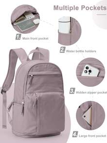 Large Capacity Lightweight Teenager/Student Backpack/Laptop Bag, Fits 14-15.6 Inch Laptop, Fashion Casual Laptop Backpack, Large Capacity Backpack Can Hold 14-15.6 Inch Laptop, Practical Travel Backpack, Multi-Compartment Design, Meets Carry-On Standards, Solid Color Design, Unisex, Campus School Bag Student Backpack, Travel Backpack/Portable Multifunctional Travel Bag/Campus Style Backpack, Unisex, Multiple Colors Available - Multicolor - View 4