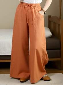 Women's Relaxed Wide Leg Cropped Pants With Pockets, Plus Size Cotton Linen Blend, Lightweight And Breathable, Loose Comfortable Fit, Multiple Color Options, Boho Inspired Style, Simple Versatile Design, Ideal For Everyday Wear, City Walks, Travel Vacations, Work Commute, Back To School Outfits, Casual Date Looks, And Valentine's Day Outfits - 查看 1