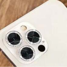 3 piezas Protector de lente de cámara compatible con iPhone, con anillo de metal brillante con rhinestone y película resistente a los arañazos de dureza 9H, accesorio de moda, funda protectora amigable para el usuario aplicable a protección diaria, oficina, hogar, cubierta de cámara de teléfono a prueba de agua, a prueba de golpes y anti-caída