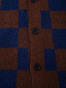 Unisex Casual Loose Fit Textured Plaid Pattern Sleeveless Button-Front Cardigan Sweater, Versatile For Spring, Autumn, Winter - Brown - View 5