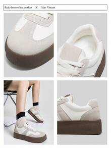 Alan Vincent 2025新款米白色女式休闲鞋，厚底运动鞋，女士日常百搭乐福鞋，舒适时尚，德军训练鞋 - 米色 - 查看 3