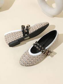 Bestseller de Verão Sapatos Femininos Tipo Mary Jane com Tira e Fivela, Bico Redondo, Planos, Outono