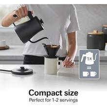 Hamilton Beach - Hervidor eléctrico compacto de cuello de cisne de 20 onzas / 0,6 litros para agua hirviendo, verter sobre café, té, calentamiento ultra rápido con 1200 vatios, interior de acero - Negro - - Ver 8