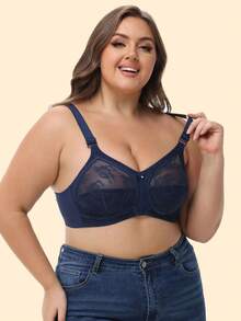 1pc Super-Lightweight Lace Nylon Bra, Wireless, No Sponge, Wireless, Breathable, Sexy, Simple European And American Style, Plus Size, Suitable For Sleep, Home, Office And Going Out, Lingerie, Lift