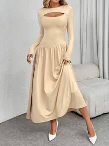 New Autumn And Winter Light Luxury And Sexy Ruffled Hem Long-Sleeved Dress