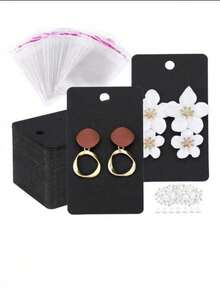 200pcs Stud Necklace Collection Card, Gift Packaging Card, Display Card With Bag And Ear Plug Set