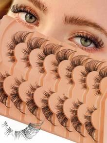 7 Pairs Of Natural Long False Eyelashes Soft And Fluffy Eyelashes Natural Look Corner Elongation Effect Eyelash Extension Tool Reusable For Beginners