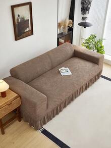 1 件荷叶边沙发套，毛绒提花面料，欧式风格，装饰性沙发保护套，易于安装，防尘防宠物刮，适合客厅、书房、办公室沙发，四季皆宜 - 咖啡棕 - 查看 5