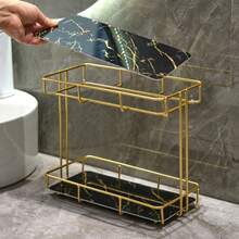Organizador de tocador, caja de almacenamiento de cosméticos y perfumes para encimera, soporte de exhibición de maquillaje, estantería de baño, 1 nivel/2 niveles, accesorios de baño color dorado - Ver 10