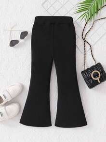 2pcs Tween Girl Letter A Print Short Sleeve T-Shirt And Flare Pants Set, Soft And Machine Washable, Spring/Summer