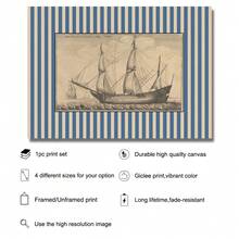 1pc Framed/Unframed Blue Striped Antique Boat Vintage Wall Art Poster Canvas Print Retro Sailboat Nautical Kids Room Decor Nursery Painting For Apartment,Living Room,Bedroom,Modern Home Decoration - Multicolor - View 5