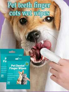 60pcs Portable Pet Grooming Wipes, Teeth, Chin, Dental Care, Finger Sleeve Wipes, Cats, Dogs Teeth Cleaning, Deodorizing