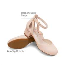 Little Girl's Wedding Party Pumps - Closed Toe High Heels With Ankle Strap For Toddler & Big Kid - Nude - View 6