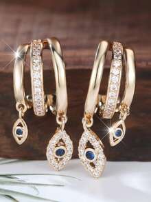 1 Cặp bông tai hình mắt thanh lịch bằng đồng không chứa niken với đá Zirconia tổng hợp lấp lánh, hoàn hảo để đeo hàng ngày và dự tiệc - bông tai - Xem 2