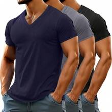 3 Pack Men's Big And Tall Quick Dry Shirts, Short Sleeve Tops V Neck Mesh Moisture Wicking Athletic Tees-2025 - Đen, Xám nhạt, Trắng - Xem 4