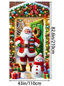Tenda da porta versatile in poliestere con Babbo Natale e pupazzo di neve - Design rustico vintage per Natale, Ognissanti, Ringraziamento e altro - 90x180 cm, ideale per Natale, perfetta per il Ringraziamento