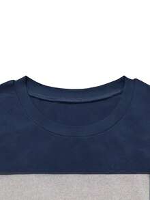 Plus Size Women Casual Blue-Grey Striped 2 Pieces Set - Navy Blue - View 4