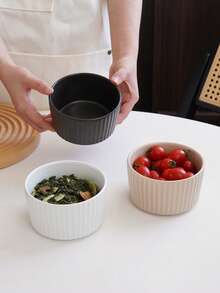 1pc Minimalist Striped Ceramic Bowl, Layered-Stripe Yoghurt Bowl, Salad Bowl, Fruit Bowl, Pudding Dessert Bowl. Suitable For Everyday Household Tableware, Dessert Cake Baking Bowl, Oatmeal Yoghurt Bowl. Ideal As A Gift Or Festive Decoration.