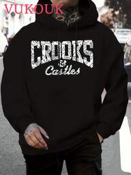Sweat-shirt à capuche pour hommes VUKOUK, Sweat-shirt à capuche imprimé mode pour hommes, pull-over style hip-hop personnalisé, design à cordon de serrage multifonctionnel, imprimé CROOKS