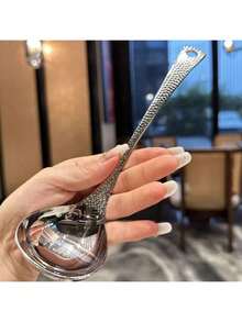 1pc/2pcs Premium Stainless Steel Large Spoon, Ladle, Textured Tabletop Mallet Hotpot Durable Soup Spoon, Spoon & Ladle, Suitable For Kitchen, Dining Room, Bedroom, Hotel