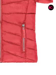 Big City Chamarra Básica Niña Acolchada Afelpado Interno Casual Moda Con Gorro - Fucsia - Ver 5