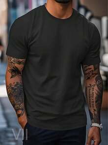 Kit 3 Men's Basic Casual Plain Cotton T-Shirts 30.1 - Navy Blue/brown/black - View 2