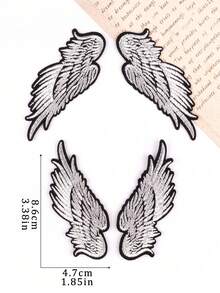 4pcs Black & Silver Angel Wing Embroidered Patches, Fashion Backpack Jacket Decorative Iron-On Appliques - Multicolor - View 3