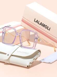 LALAMOLI LALAMOLI Oversized quadratische Nicht-Verschreibungsbrille mit gebogenen Bügeln und Perlendekor, geeignet für den täglichen Gebrauch und als Geschenk