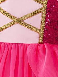 Young Girls Purple Sequin Cap Sleeve Mesh Princess Dress, Suitable For Parties - Hot Pink - View 7