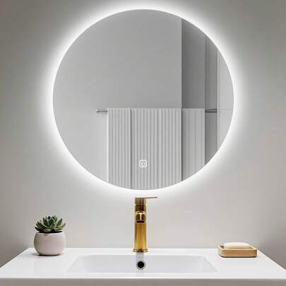 Specchio da parete rotondo per bagno, specchio da bagno con illuminazione, specchio con LED, interruttore touch e dimmerabile in 3 colori