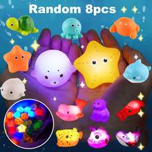 夜光海洋生物套装，色彩鲜艳闪亮的漂浮浴缸玩具，浴室、浴缸、游泳池派对的绝佳礼物 - 彩色 - 查看 7