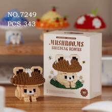 一套 300+ 颗粒积木玩具，可爱的蘑菇系列桌面装饰，坚固的 ABS 材质，红色/白色/绿色/粉色，非常适合节日礼物、万圣节礼物和家居装饰 - 彩色 - 查看 4