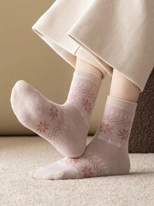 1/2/3/5双女士秋冬保暖袜。雪花图案袜子。厚袜子圣诞袜 - 彩色 - 查看 10