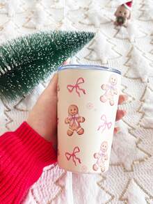 BENNY 350ml/12oz-Christmas Coffee Tumbler , Cute Gingerbread Man Pattern With Snowflakes & Bow Design, Leak-Proot Slide Lid, Insulated Travel Mug For Xmas Gift, Office & Home Use -Festive Holiday Cup,Merry Xmas Theme Insulated Mug-Merry Christmas-Christmas Decorations - Gingerbread Man - View 9