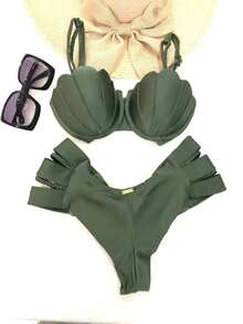 Simple Elegant Cute Fabric Cup Detail Holiday Beach - Army Green - View 5