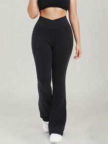 Speed mate بنطلون يوجا مقاس كبير مع جيوب للشتاء - خصر عالي على شكل V للتحكم في البطن، بنطلون رياضي يمتص العرق للنساء، بدون خط أمامي للتنزه والسفر - الأسود - مشاهدة 4