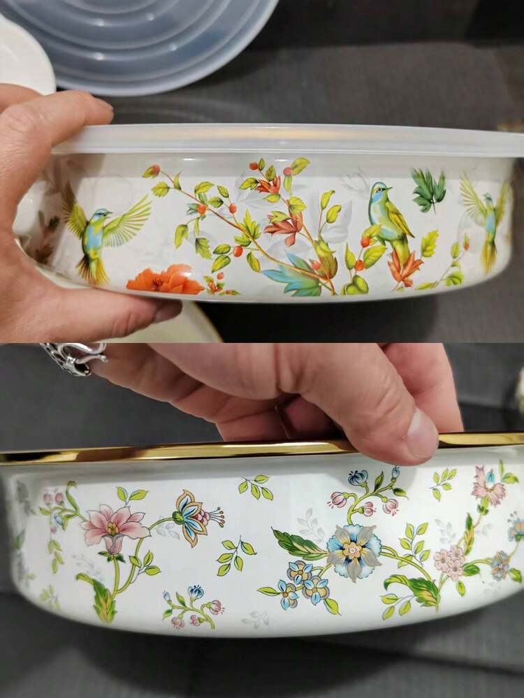 1pc 珐琅彩瓷双耳圆盘,珐琅烤盘,多功能珐琅双耳烤盘,珐琅火锅双耳海鲜锅带盖,加厚珐琅意面碗,沙拉碗,披萨盘,珐琅厚圆盘,茶盘,水果盘,圆形烤盘,盘子,适用于电磁炉,珐琅瓷圆形双耳盘,珐琅烤盘,珐琅盘子 - 28cm烤盤 - 查看 3