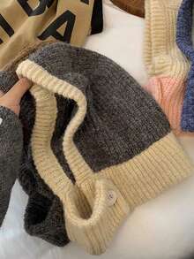 1pc Women's Grey Balaclava Hat, Knitted Beanie Scarf Set For Autumn/Winter, Suitable For Holidays And Daily Use - Grey - View 5