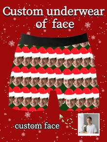 1 Stück personalisierte Herren Unterhose - Personalisiertes Gesicht & Weihnachtsmann Mütze gestreiftes Design, personalisierte Herren Unterwäsche | Top Geburtstags-/Jahrestags-Geschenk, ideales Geschenk für den Freund, individuell anpassbares Produkt, Herren Unterwäsche, Herren Geschenk, Weihnachtsgeschenk, Erwachsenen Weihnachtsstrumpf Füllung, Thanksgiving, sorgfältig ausgewähltes vielseitiges Geschenk für den Freund - Verschiedenfarbig - Übersicht 3