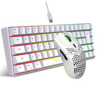 HXSJ A Wired Keyboard And Mouse Set Of 68-Key Membrane Keyboard With Black And White Color Blocking RGB Lighting USB Plug-And-Play Made Of ABS Material Suitable For Home Use, Office Work And Gaming (Model: V200 + J900)