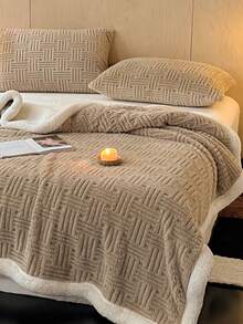 1 pătură dublă caldă, groasă, din tafta jacquard kaki, din fleece sherpa, moale și prietenoasă cu pielea, multi-dimensiune și multifuncțională pentru birou, sufragerie, dormitor