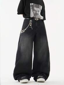 1 chiếc quần jeans ống rộng dáng rộng thoải mái, đa năng Justice Brother dành cho nam (không bao gồm thắt lưng và phụ kiện) - màu đen - Xem 6