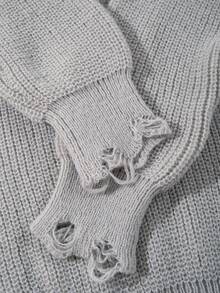 男女皆宜的休闲圆领套头毛衣，纹理流苏针织，适合商务和通勤穿着，春、秋、冬三季皆可穿着，长袖上衣 - 灰色 - 查看 5